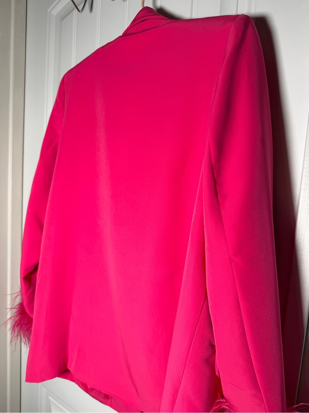 Peppermayo Shake it Off Hot Pink Feather Trim oversized Blazer - Picture 6 of 9